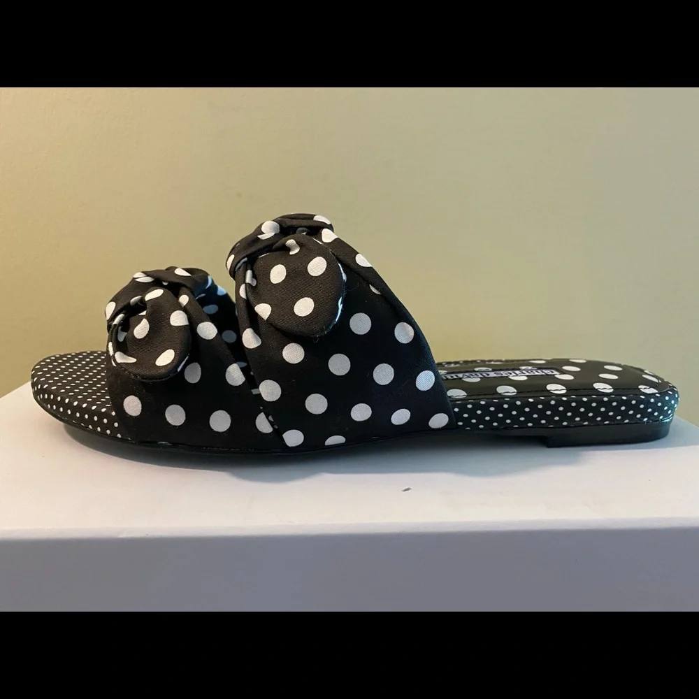 New, Charles David Collection Souffle Sandal, Black & White Polka Dot, Bow, SZ 9